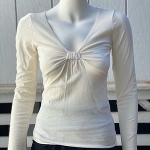 Velvet Long Sleeve Cream Colored Deep V-Neck
